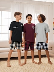Black/White/Red Check Woven Short Pyjamas 3 Pack (3-16yrs) - Image 2 of 13
