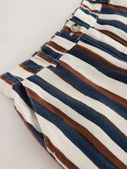 Ecru/Navy/Brown Stripe Linen Blend Knee Shorts - Image 2 of 3