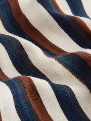 Ecru/Navy/Brown Stripe Linen Blend Knee Shorts - Image 3 of 3