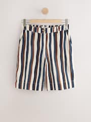 Ecru/Navy/Brown Stripe Linen Blend Bermuda Shorts - Image 6 of 8