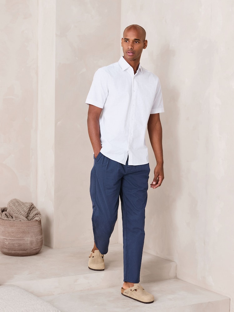 白色 - N. Premium Cotton Linen Blend Short Sleeve Smart Shirt - 7的图像2｝