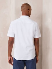 白色 - N. Premium Cotton Linen Blend Short Sleeve Smart Shirt - 7的图像3｝