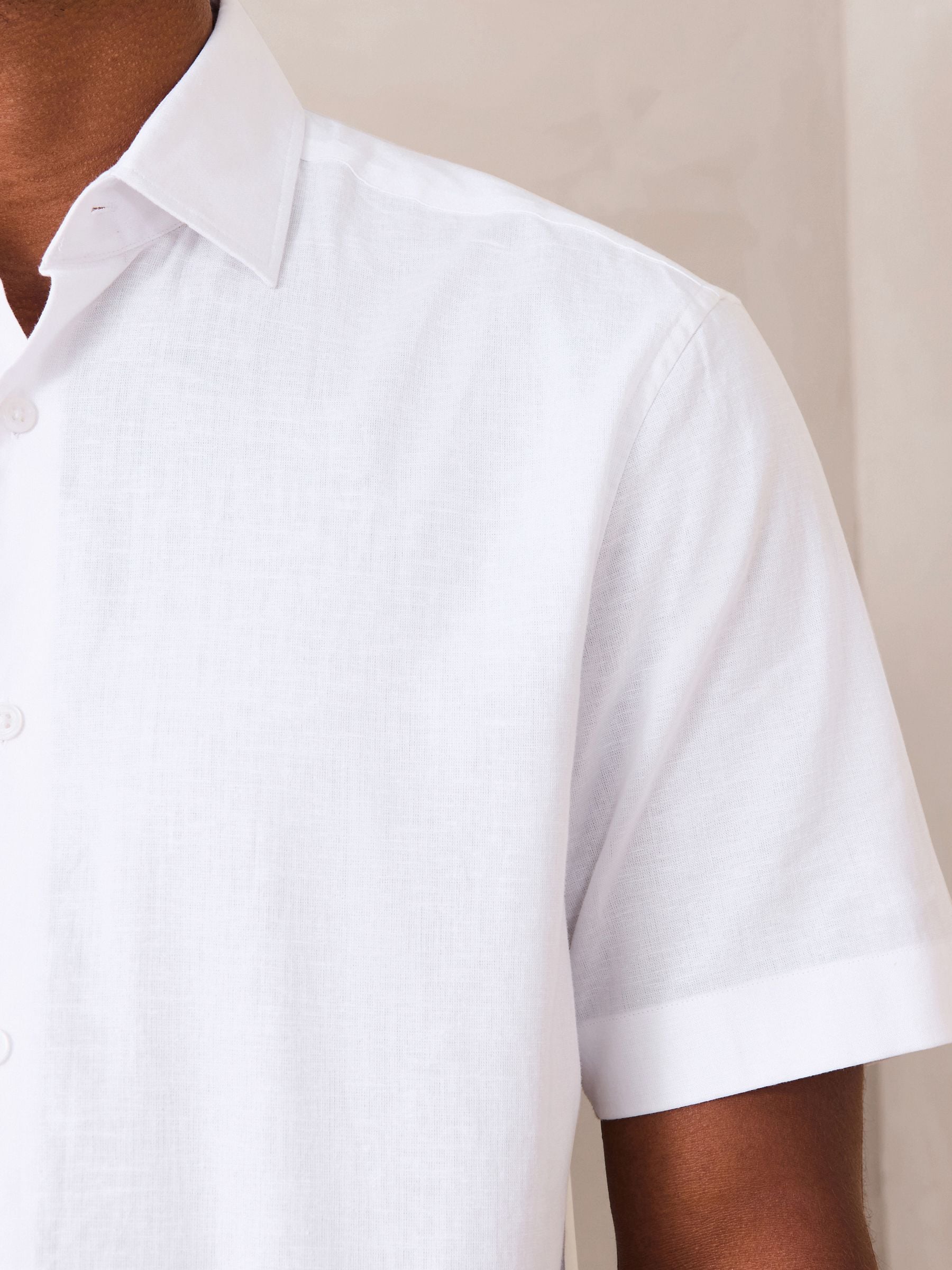 Buy White Regular Fit N. Premium Cotton Linen Blend Short Sleeve