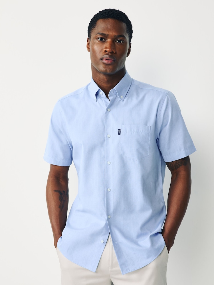 Light Blue Slim Fit Short Sleeve Easy Iron Button Down Oxford Shirt - Image 1 of 7