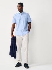 Light Blue Slim Fit Short Sleeve Easy Iron Button Down Oxford Shirt - Image 2 of 7