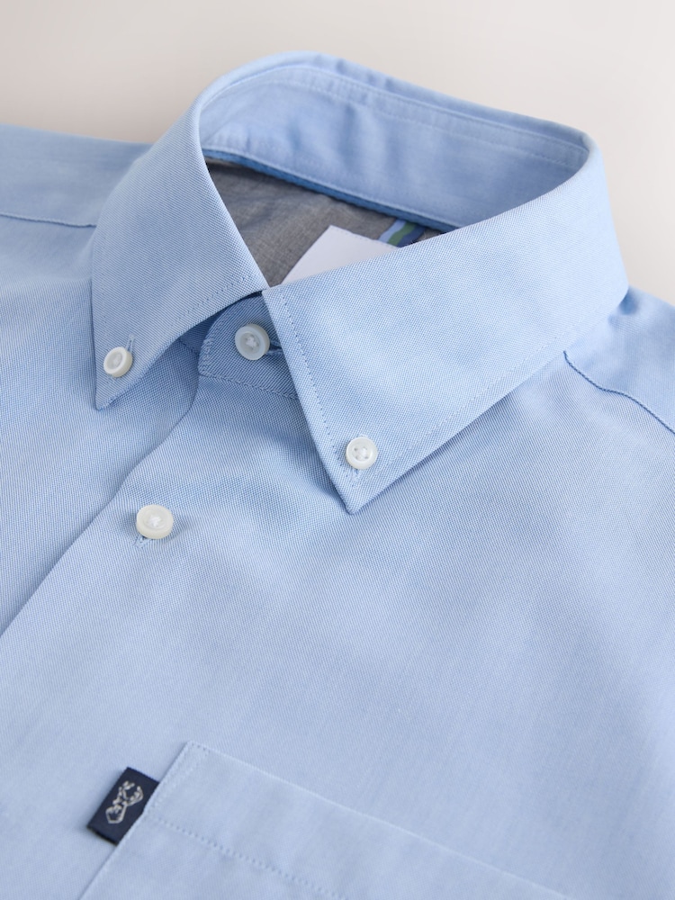 Light Blue Slim Fit Short Sleeve Easy Iron Button Down Oxford Shirt - Image 7 of 7