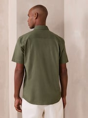 橄榄绿 - N. Premium Cotton Linen Blend Short Sleeve Smart Shirt - 6的图像4｝