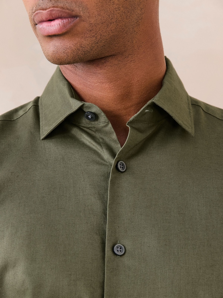 Λαδί - Cotton Linen Blend Short Sleeve Smart Shirt - Εικόνα 5 του 5
