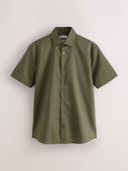 橄榄绿 - N. Premium Cotton Linen Blend Short Sleeve Smart Shirt - 6的图像6｝