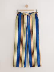 Ochre/Blue Linen Blend Wide Leg Trousers - Image 1 of 4