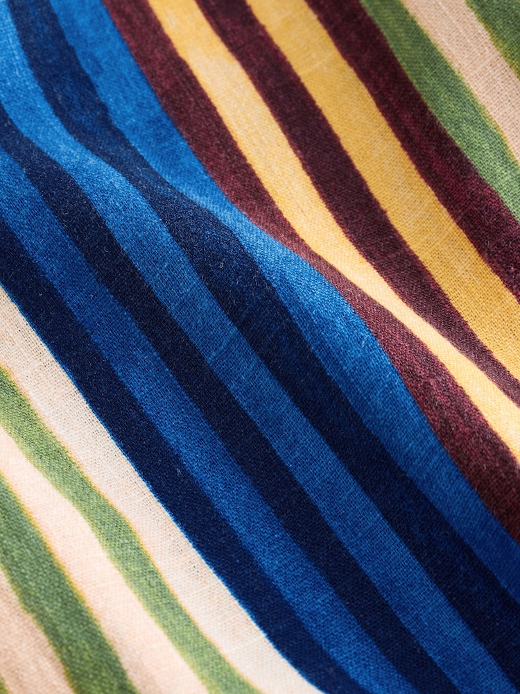 Ochre/Blue Linen Blend Wide Leg Trousers - Image 2 of 4