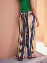 Ochre/Blue Linen Blend Wide Leg Trousers - Image 5 of 10