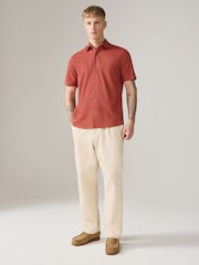锈棕色 - N. Premium Cotton Linen Blend Short Sleeve Smart Shirt - 7的图像2｝