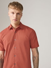 锈棕色 - N. Premium Cotton Linen Blend Short Sleeve Smart Shirt - 7的图像4｝