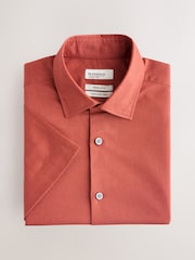 锈棕色 - N. Premium Cotton Linen Blend Short Sleeve Smart Shirt - 7的图像5｝