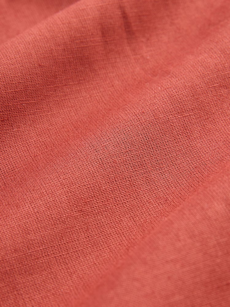 锈棕色 - N. Premium Cotton Linen Blend Short Sleeve Smart Shirt - 7的图像7｝