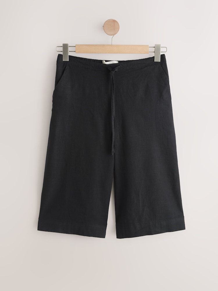 Black Linen Blend Pull On Knee Length Shorts - Image 1 of 3