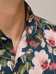 Navy/Pink Floral Regular Fit Kew Garden Print Short Sleeve Shirt - Image 5 of 8