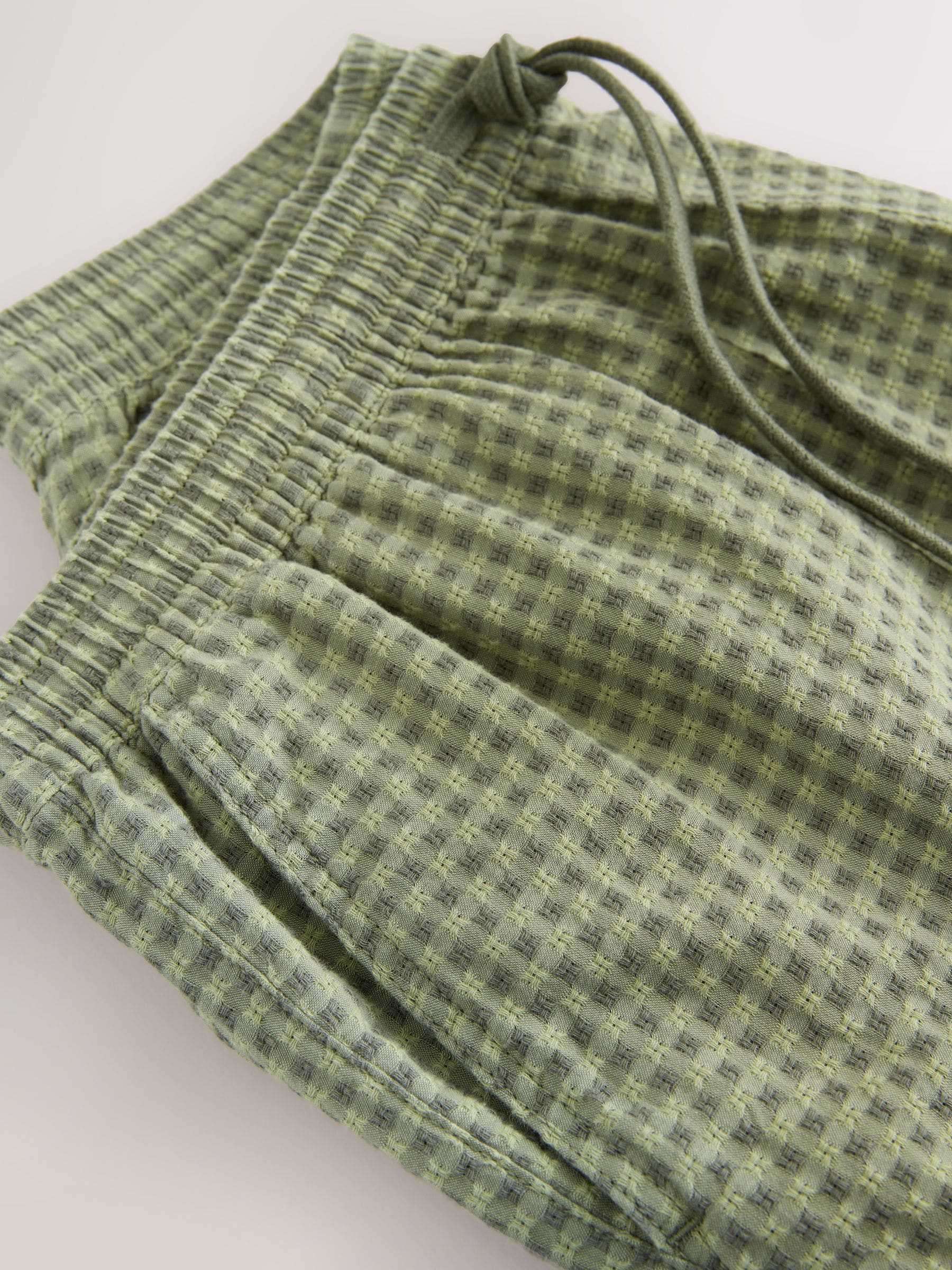 Buy Khaki Green Seersucker Gingham Lightweight Drawstring Shorts