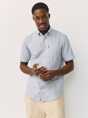 White/Green/Pink Tattersall Check Slim Fit Easy Iron Button Down Short Sleeve Oxford Shirt - Image 2 of 7