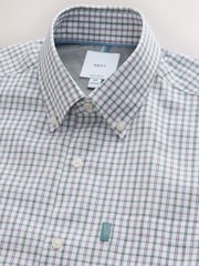 White/Green/Pink Tattersall Check Slim Fit Easy Iron Button Down Short Sleeve Oxford Shirt - Image 6 of 7