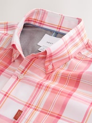 Coral Pink Madras Check Regular Fit Easy Iron Button Down Short Sleeve Oxford Shirt - Image 2 of 3