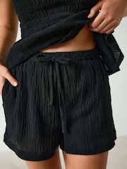 Black Textured Shorts with Linen - Image 3 of 8