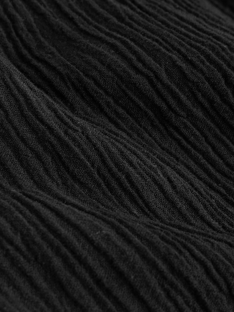 Black Textured Shorts with Linen - Image 8 of 8