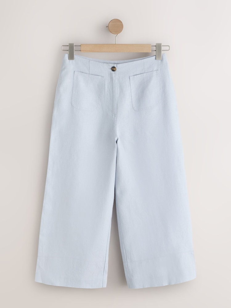 Light Blue N. Premium 100% Linen Crop Wide Leg Trousers - Image 1 of 3 Light Blue N. Premium 100% Linen Crop Wide Leg Trousers - Image 1 of 3