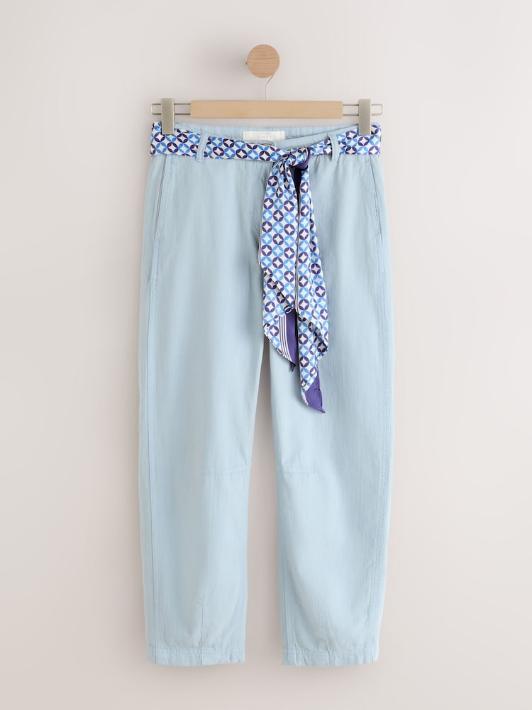 Blue Barrel Leg Trousers With Linen and Scarf - Image 1 of 4