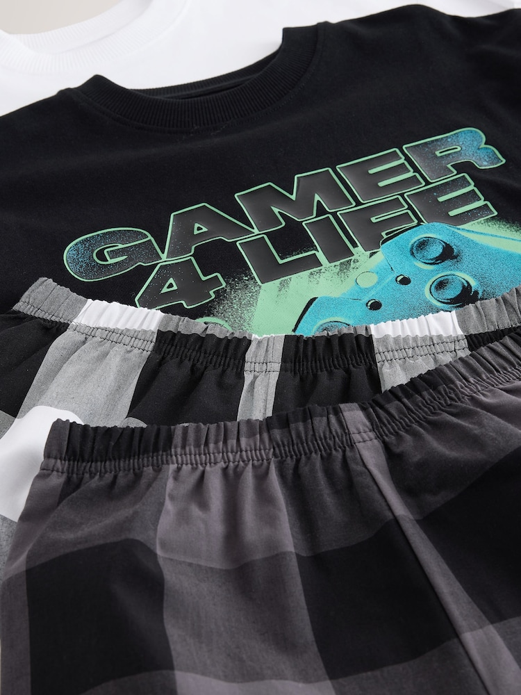 Black/White Check Gamer Shorts Pyjamas 2 Pack (4-16yrs) - Image 6 of 6
