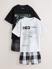 Black/White Check Gamer Shorts Pyjamas 2 Pack (4-16yrs) - Image 7 of 12