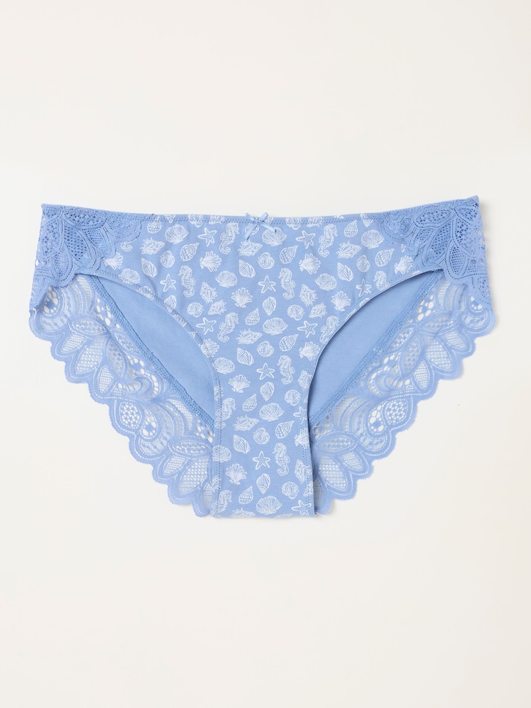 FatFace Blue Sketched Shell Classic Knickers - Image 1 of 2