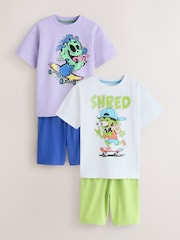 Green/Purple Monster Skate Short Pyjamas 2 Pack (3-16yrs) - Image 1 of 6