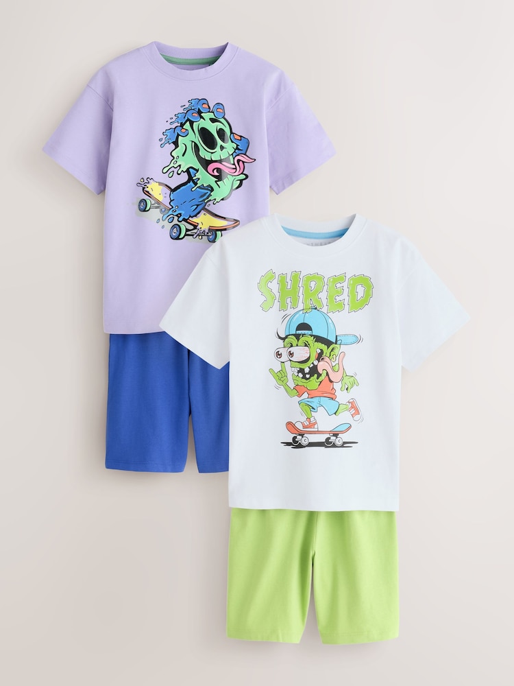 Green/Purple Monster Skate Short Pyjamas 2 Pack (3-16yrs) - Image 1 of 6
