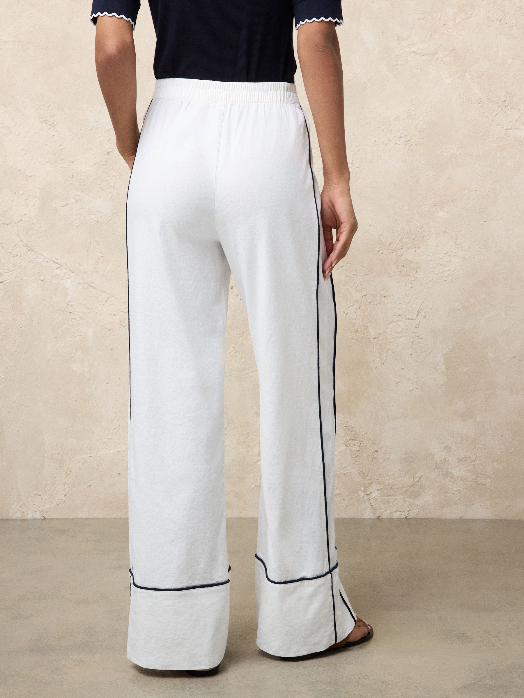 Buy White Linen Rich Wide Leg Trousers With Piping from Next USA