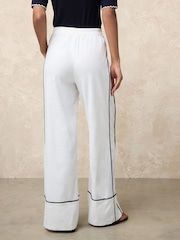 White Linen Rich Wide Leg Trousers With Piping - Image 3 of 7