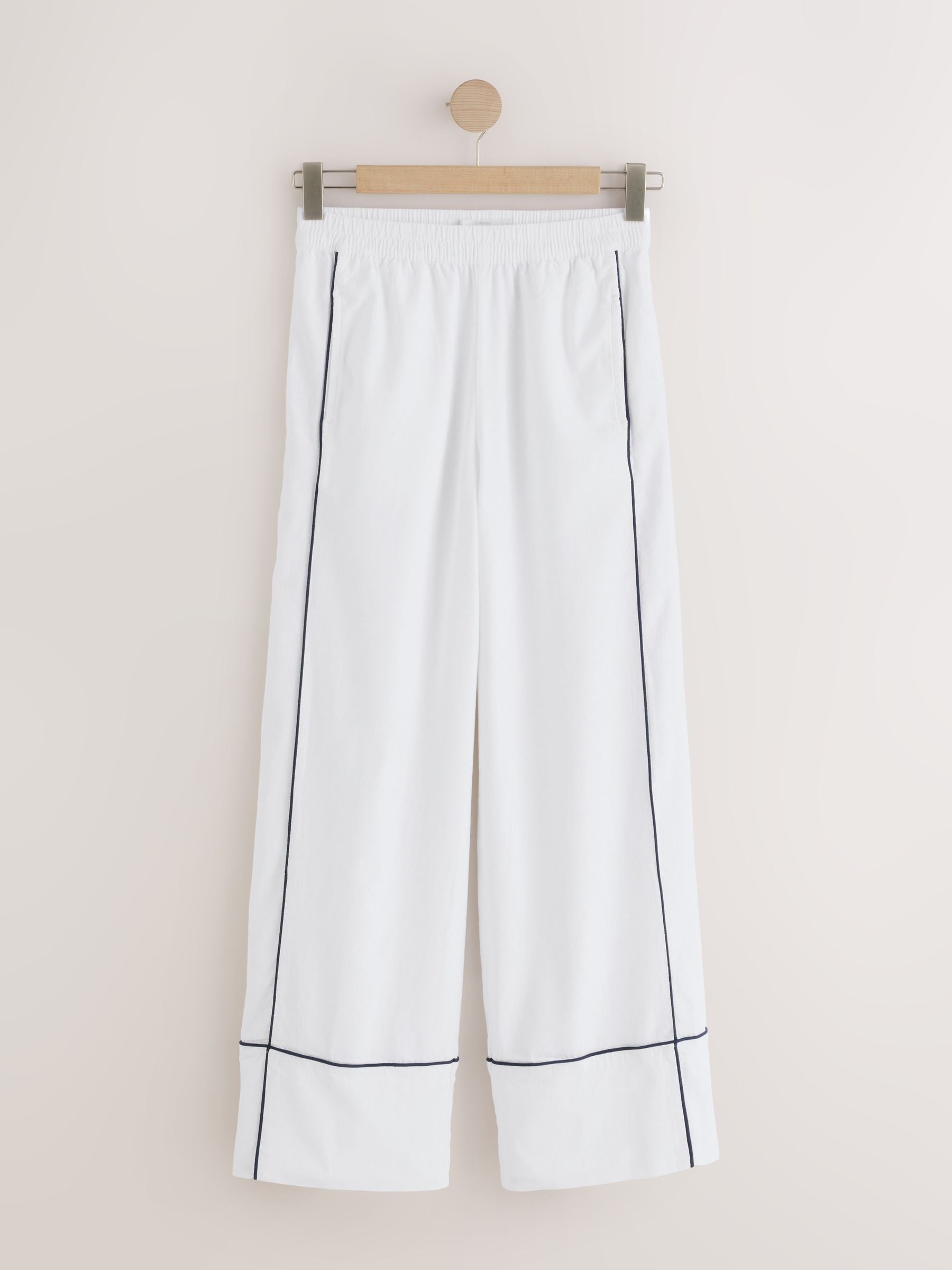 Buy White Linen Rich Wide Leg Trousers With Piping from Next USA