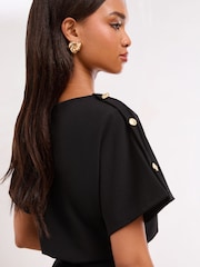 Lipsy Black Short Sleeve Blouson Midi Dress - Image 3 of 4