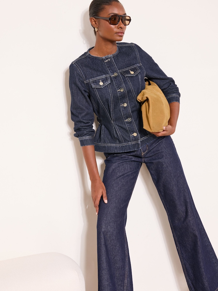 Lipsy Collarless Cinched Waist Denim Jacket - Image 2 of 5
