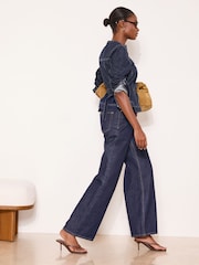 Lipsy Collarless Cinched Waist Denim Jacket - Image 3 of 5