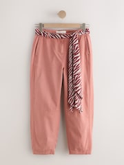 Rust Brown Barrel Leg Scarf Belt Trousers With Linen - Image 5 of 8