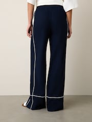Navy Linen Rich Wide Leg Trousers With Piping - Image 3 of 7