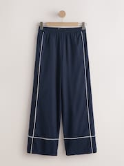 Navy Linen Rich Wide Leg Trousers With Piping - Image 5 of 7