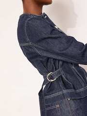 Lipsy Rinse Blue Wash Collarless Cinched Waist Denim Jacket - Image 5 of 5