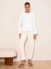 Lipsy White Collarless Cinched Waist Denim Jacket - Image 3 of 5