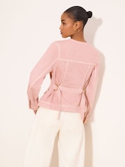 Lipsy Pink Collarless Cinched Waist Denim Jacket - Image 4 of 4