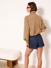 Lipsy Khaki Green Funnel Neck Bubble Hem Jacket - Image 4 of 4