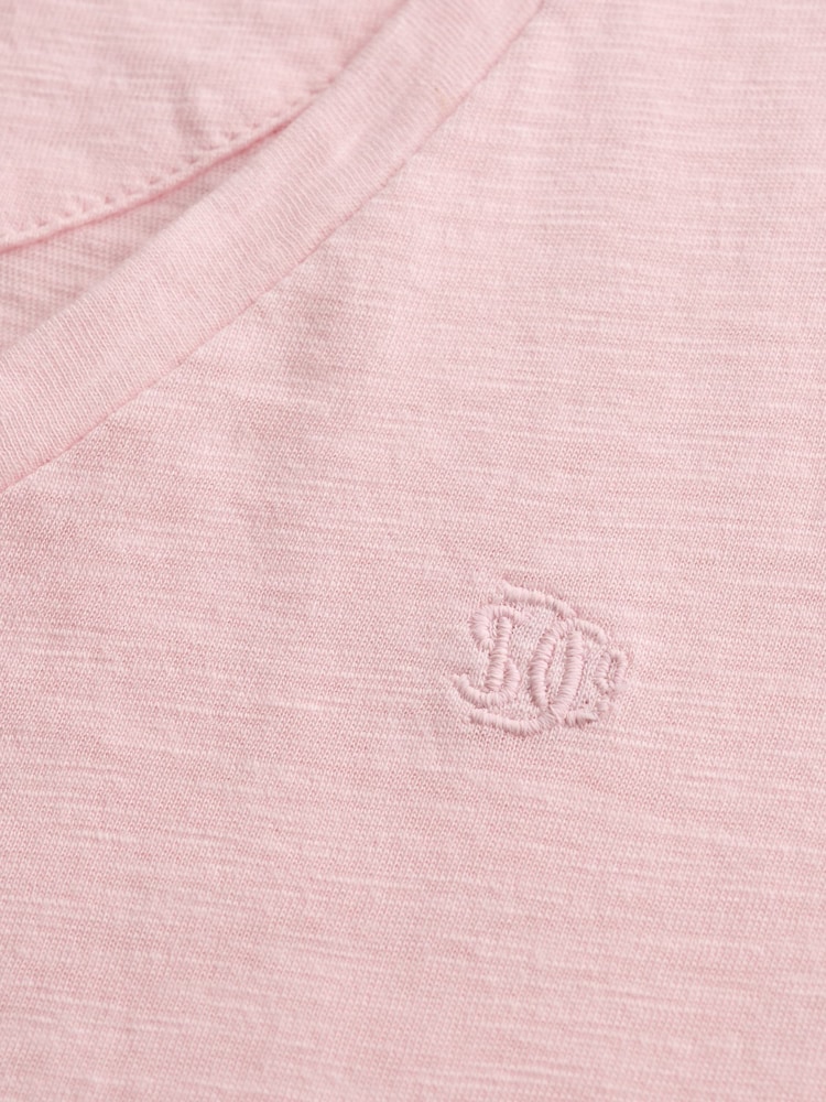 Superdry Pale Pink Slub Embroidered V-Neck T-Shirt - Image 5 of 5