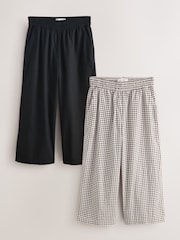 Black/Chocolate Gingham - Stretch Linen Blend Culottes 2 Pack - תמונה 1 מתוך 9